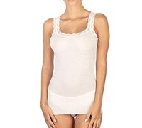 EGI Women's Ribbed Tank Top with Lace Edge in 85% Wool and 15% Silk (S/M, White)
