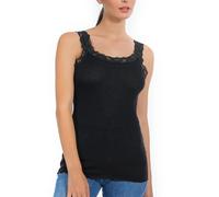 EGI Women's Tank Top Wool Silk Elegant Lace Made in Italy Underjacket Underwear Top Women's High Quality Italian Fabrics and Production, Art. 1491, Black, L/XL