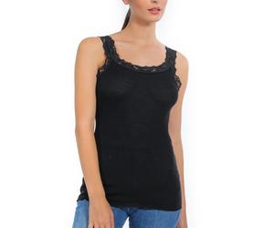 EGI Women's Tank Top Wool Silk Elegant Lace Made in Italy Underjacket Underwear Top Women's High Quality Italian Fabrics and Production, Art. 1491, Black, L/XL