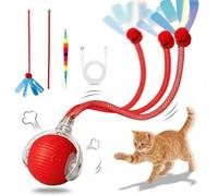 EGITEW Rechargeable Smart Rolling Cat Ball, Automatic Interactive Cat Toy with 3 Modes, LED Light & 3 Replaceable Accessories, Indoor Cat Exercise Toy for Kittens & Adult Cats, for Boredom Relief Red
