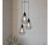 EGLO 3-bulb vintage pendant light Tarbes in black