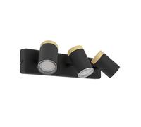 Eglo 3-Light Ceiling Lamp Consuma, Spotlight for Living Room and Bathroom, Light with 3 Spots, Wood Black Steel, GU10 Socket, IP44