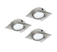 Eglo 3-Piece LED Recessed Spotlight Set Pineda, Plastic LED Spots, 3 LED Recessed Lights in Matt Nickel, Flat and Swivel LED Downlights, Warm White, L x W 8.4 cm