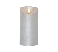 EGLO 411514 LED Candle Light Flickering with Timer Function, Battery-Operated Christmas Decoration Flame, Pillar Candle Made of Real Wax in Silver, Electric Wax Candle, Warm White, 15 cm