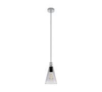 EGLO 49154 FRAMPTON 1 Pendant Light in Transparent-Black Glass and Nickel-Nero Steel