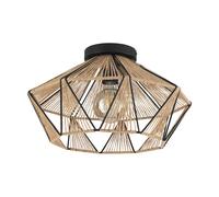 Eglo Ceiling Light Fitting Adwickle, Flush Mount lamp in Vintage Design, Living Room Lighting Made of Natural Fabric and Black Metal, E27 Socket