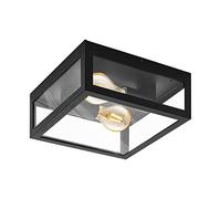 Eglo Alamonte 1 Outdoor Ceiling lamp, 2-Flame Outdoor Wall Light, Black galvanised Steel with Clear Glass Ceiling Light, E27 Socket, IP44