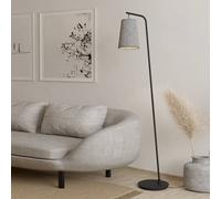 Eglo Floor lamp Alsager, Arched Standing Light, Living Room Lighting, Corner floorlamp Made of Black Metal with Grey Felt lampshade, E27 Socket, 67”