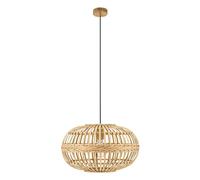 Eglo Amsfield Pendant Light, Vintage, Nature, Boho, Hygge, Steel Hanging Light, Natural-Coloured Wood, Dining Table lamp, Hanging Living Room Light with E27 Socket, Ø 38 cm/14.9 inches