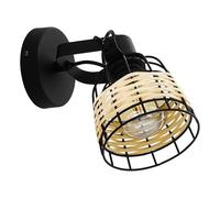 EGLO Anwick 1 Ceiling Light, 1-Bulb Ceiling Light, Vintage, Boho, Ceiling Spotlight Made of Steel and Rattan, Living Room Lamp in Black, Natural, Kitchen Lamp, Spot with E27 Socket