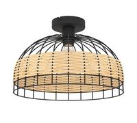 Eglo Rattan And Black Steel Flush Ceiling, Black