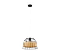 EGLO Anwick Pendant Light, 1-Bulb Vintage Boho Pendant Light Made of Steel and Rattan, Dining Table Lamp, Living Room Lamp, Hanging in Black, Natural, E27 Socket, Diameter 37 cm