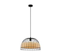EGLO Anwick Pendant Light, 1 Bulb Vintage Boho Pendant Light Made of Steel and Rattan, Dining Table Lamp, Living Room Lamp Hanging in Black, Natural, E27 Socket, Diameter 50 cm