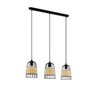 Eglo Anwick Three Light Rattan Pendant Light In Black Black