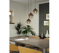 Eglo Cluster Pendant Lighting Ariscani, 3-Light Hanging lamp for Dining Table, Ceiling Light Fitting Living Room, Black Metal and Copper Coloured Glass, E27 Socket, Ø 42.5 cm