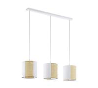 EGLO Arnhem 3-Bulb Pendant Light Vintage Boho Hygge Pendant Light Steel Paper Seagrass White Natural Dining Table Lamp Living Room Lamp Hanging with E27 Socket L 102 cm
