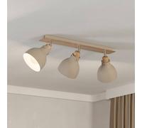 Eglo Ceiling Light Fixture Arrecife, 3-Flame Swivel Spots Ceiling lamp, Sand-Coloured Metal and Natural Oak Wood, Spotlight bar, Living Room Lighting, E27 Socket