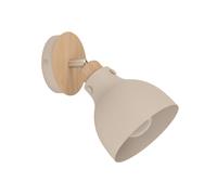Eglo Wall Light Fixture Arrecife, Indoor lamp with Adjustable spot, Living Room and Bedroom Lighting, Spotlight Made of Metal in Sand-Colour and Wood Optics, E27 Socket