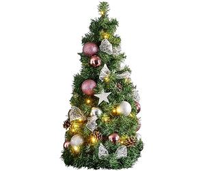 Eglo Artificial Christmas Tree 65 cm for Indoor use, Decorative fir with LED Lighting and Baubles in Pink Silver, Timer, Warm White, Battery-Operated