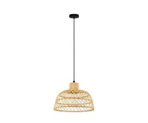 Eglo Ausnby Scandinavian Pendant Light, Vintage/Boho Ceiling Light Fitting, Dining Room and Living Room Hanging Lamp in Natural Wood and Black Mental, E27 Socket