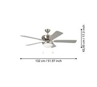 EGLO Ballina ceiling fan, E27, matt nickel, pull switch