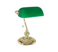 EGLO Table Lamp Banker, 1 Bulb Desk Lamp Vintage Design with Bronze Finish Steel and Green Glas Shade, with Pull Switch, E27 Socket