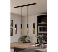 Eglo LED Pendant Light Barbotto, 3 lamp Ceiling Light Fitting with indirect Lighting, Hanging lamp for Dining and Living Room, Metal in Black and Gold, GU10 Bulb, Warm White