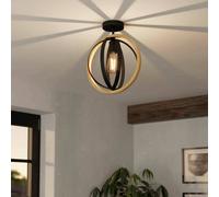 Eglo Basildon Black Steel & Wood Modern Unique Design Ceiling Light