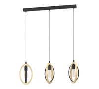 Eglo Basildon Pendant Light, 3-Light Hanging Lamp Vintage Industrial Retro, Steel and Wood in Black and Natural, Dining Table Light, Living Room Hanging Lamp with E27 Socket, 78 cm Length