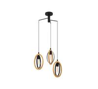 Eglo Basildon Pendant Light, 3-Light Hanging Lamp Vintage Industrial Retro | Steel and Wood in Black Natural, Dining table lamp, Living Room Hanging Light with E27 Socket, Ø 61.5 cm