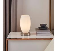 Eglo Batista 3 Table lamp, 1 Flame Table lamp, Steel Bedside lamp, Colour: Nickel matt, Glass: Wiping Technique, White, Socket: E27, incl. Switch
