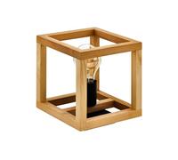 Eglo Bedside lamp Blackcrown, Table Light Fitting Cube, Decorative Living Room and Bedroom Lighting, Natural Design, Black Steel with Wooden Frame, E27 Socket, 20 x 20 cm