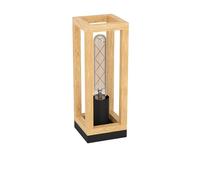 Eglo Bedside lamp Nafferton, Side Table Light in Industrial Design, FSCM70HB, Living Room and Bedroom Lighting Made of Natural Wood and Black Metal, E27 Socket