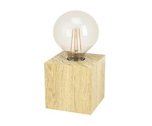 Eglo Bedside lamp Prestwick 2, Decorative Side Table Light, Cube Shaped Living Room and Bedroom Lighting Made of Natural Wood, FSC100HB, E27 Socket