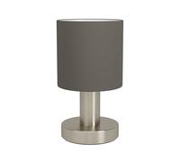Eglo Bedside Table lamp Monetto, Small Decorative Light Fixture, Elegant Living Room and Bedroom Lighting, Silver Metal with Fabric lampshade in Cappuccino, E14 Socket, H 18 cm