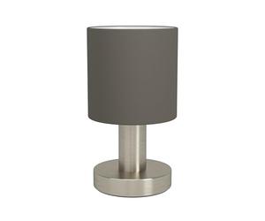 Eglo Bedside Table lamp Monetto, Small Decorative Light Fixture, Elegant Living Room and Bedroom Lighting, Silver Metal with Fabric lampshade in Cappuccino, E14 Socket, H 18 cm