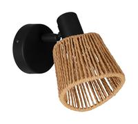 Eglo Bedside Wall Light Keelby, Indoor Boho lamp with Adjustable spot Light, Reading lamp, Bedroom and Living Room Lighting, Black Steel, Raffia Paper in Natural Colours, E14 Socket