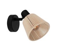 Eglo Bedside Wall Light Seagard, Indoor Boho lamp with Adjustable Spotlight, Reading lamp, Bedroom and Living Room Lighting, Black Steel, Raffia Paper in Natural Colours, E14 Socket