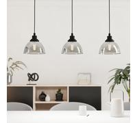 Eglo Beleser Smoke And Black Glass And Metal 3 Light Ceiling Pendant, (L) 90.5Cm