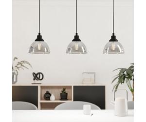 Eglo Beleser Smoke And Black Glass And Metal 3 Light Ceiling Pendant, (L) 90.5Cm