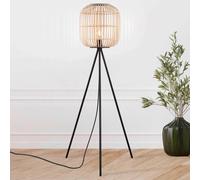 EGLO Bordesley floor lamp tripod, wooden lampshade