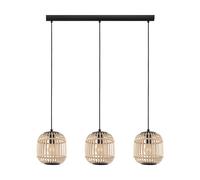 EGLO Bordesley Pendant Light, 3-Bulb Vintage, Natural, Boho, Hygge, Pendant Light Made of Steel in Black and Wood in Natural Colours, Dining Table