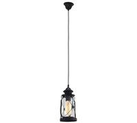 EGLO Bradford Pendant Lamp, Vintage Ceiling Light in Black Steel and Clear Glass, Hanging Lantern, Dining and Living Room Lighting, E27 Socket