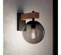 Eglo LED Outdoor wall Light Fixture Bufalata, External Porch lamp | globe-shaped outside spotlight, black and wooden effect metal, white plastic, E27 socket, IP44