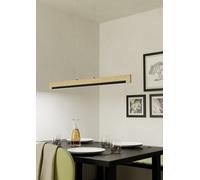 EGLO LED pendant lamp Camacho, 1 light dimmable pendant lamp, modern pendant lamp made of steel, wood and plastic, dining table lamp in black, natural, white, hanging living room lamp