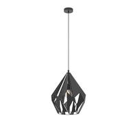 EGLO Carlton 1 Pendant Lamp, 1-Bulb Vintage Pendant Light, Retro Pendant Lamp Made of Steel, Colour: Black, Silver, Socket: E27, Diameter 38.5 cm
