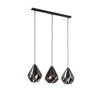 Eglo Carlton 1 pendant light, 3-flame vintage ceiling lamp, retro steel hanging light, Colour: Black, copper, Socket: E27