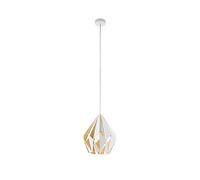 Eglo Carlton 1 Vintage Pendant Lamp, Retro White and Honey Gold Steel Hanging Light, E27 Socket, Ø 31 cm (12.2")