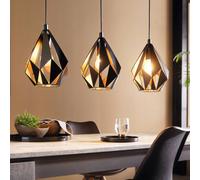 Eglo Carlton 1 Pendant Light, 3-Flame Vintage Ceiling lamp, Retro Steel Hanging Light, Colour: Black, Copper, Socket: E27