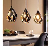Eglo Carlton 1 Pendant Light, 3-Flame Vintage Ceiling lamp, Retro Steel Hanging Light, Colour: Black, Copper, Socket: E27